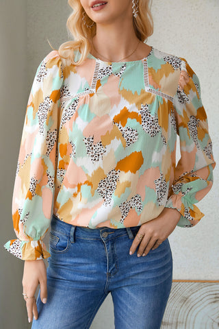 Multicolor Boho Long Sleeve Blouse with Lace Trim - 2 Colors