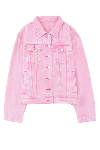 Pink Denim Jacket with Light Acid Wash