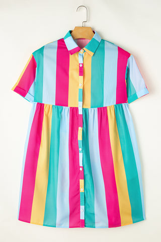 Multi Colorblock Short Sleeve Shirt Dress