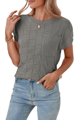 Textured Knit Top with Chest Pocket - 4 Colors