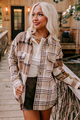 Brown Plaid Patchwork Shacket