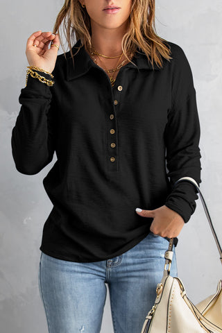 Long Sleeve Sweatshirt Button Front & Collar - 3 Colors