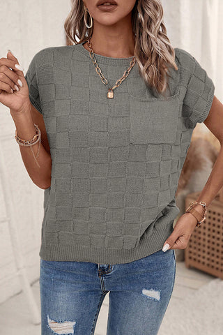 Textured Knit Top with Chest Pocket - 4 Colors