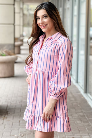 Pink Striped Shirt Dress