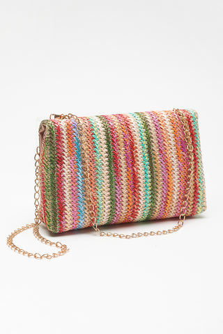 Camel Woven Striped Flapped Single Shoulder Bag - Alleure