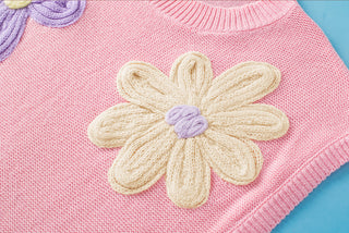 Round Neck Knit with Embrodiered Flowers - 3 Colors