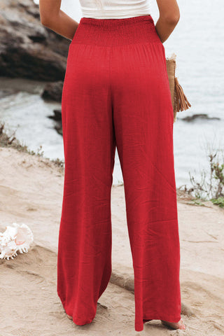 High Waist Wide Leg Shirred Waistpand Pants - 5 Colors