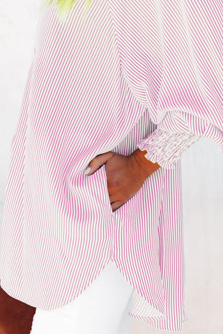 Striped Shirt Shirred Cuffs - 3 Colors