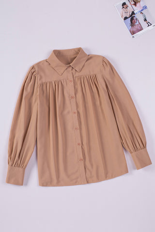 Long Sleeve Blouse with Pleats & Puff Sleeves - 3 Colors