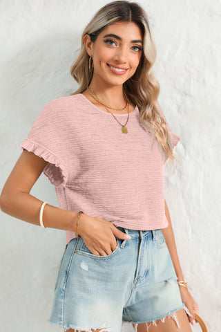 Textured Short Sleeve Blouse Frill Cuffs - 3 Colors