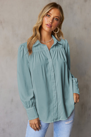 Long Sleeve Blouse with Pleats & Puff Sleeves - 3 Colors