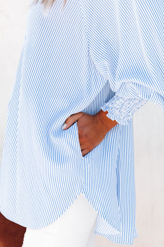 Striped Shirt Shirred Cuffs - 3 Colors