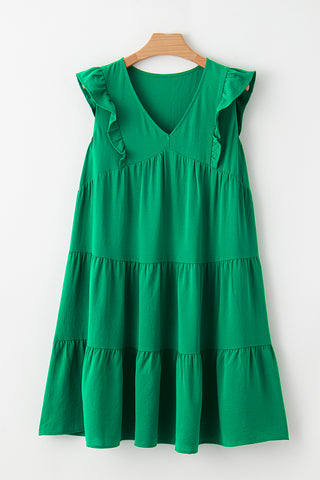 Bright Green V-Neck Ruffle Tiered Mini Dress - Alleure