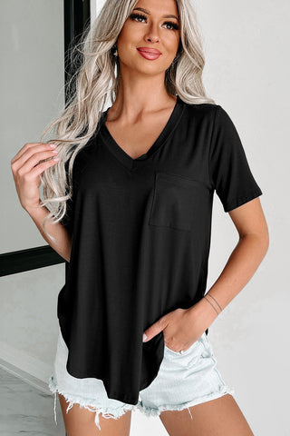 V Neck T Shirt with Rounded Hem & Pockets - 2 Colors