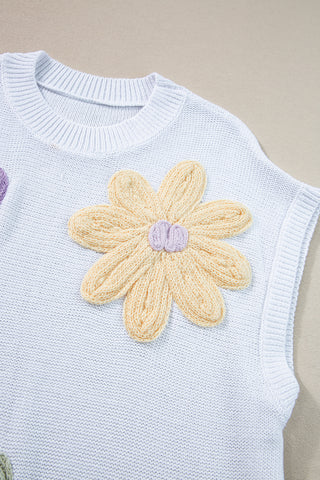 Round Neck Knit with Embrodiered Flowers - 3 Colors