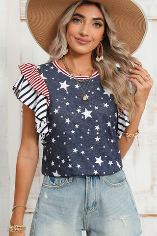 Red White & Blue Star Print T Shirt