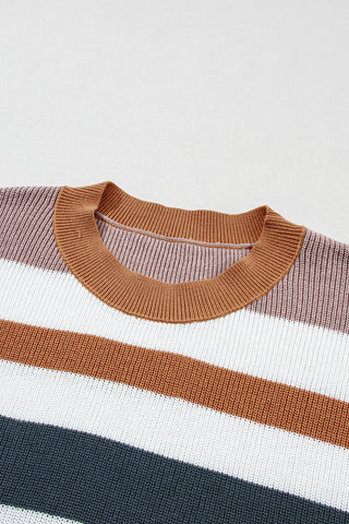 Striped Colorblock Knit Short Sleeve T