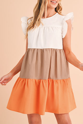 Wholesale Apricot Ruffle Color Block Tiered Mini Dress - Alleure