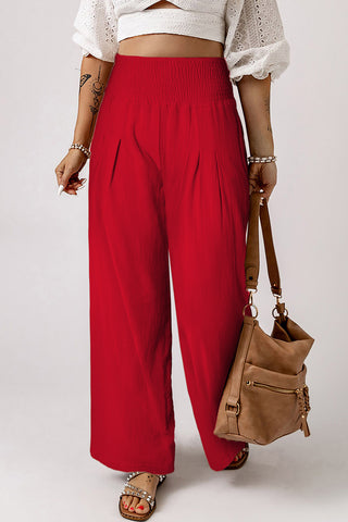 High Waist Wide Leg Shirred Waistpand Pants - 5 Colors