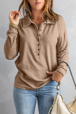 Long Sleeve Sweatshirt Button Front & Collar - 3 Colors