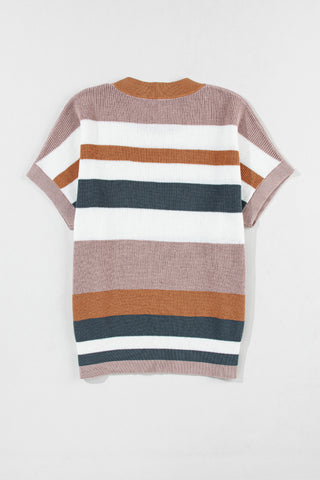 Striped Colorblock Knit Short Sleeve T