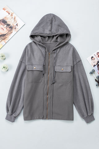 Zip Up Hoodie Flap Pockets Bishop Sleeves - 5 Colors