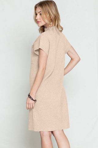 Ribbed Knit Loose Fit Short Sleeve Sweater Dress - 4 Colors