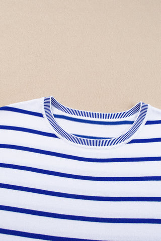 Blue Stripe Knit Dolman Sleeves with Trim