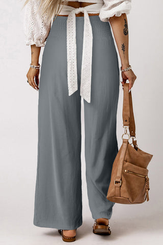 High Waist Wide Leg Shirred Waistpand Pants - 5 Colors