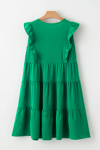 Bright Green V-Neck Ruffle Tiered Mini Dress - Alleure