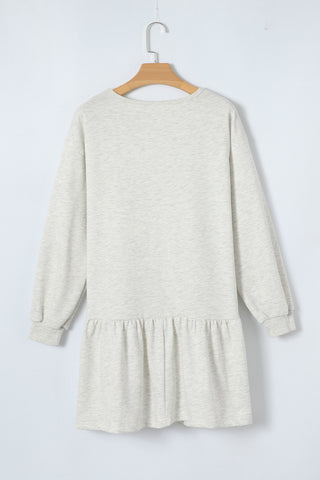 White Solid Color Ruffle Hem Mini Sweatshirt Dress - Alleure