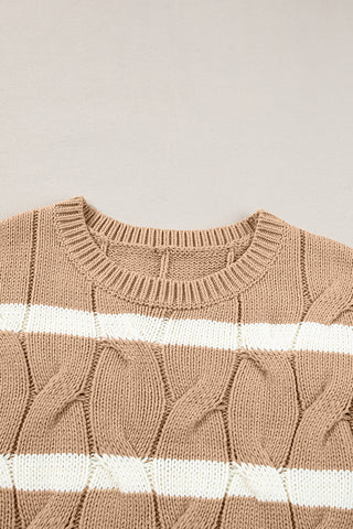 Beige & Cream Striped Twist Cable Knit Top