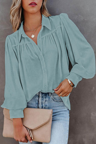 Long Sleeve Blouse with Pleats & Puff Sleeves - 3 Colors