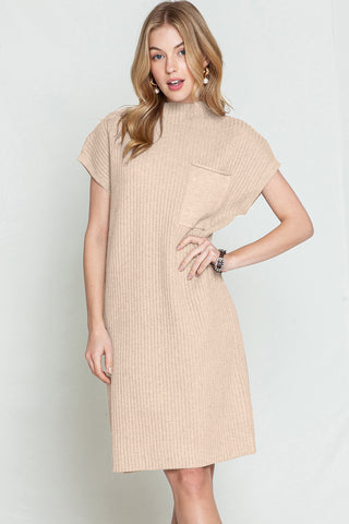 Ribbed Knit Loose Fit Short Sleeve Sweater Dress - 4 Colors