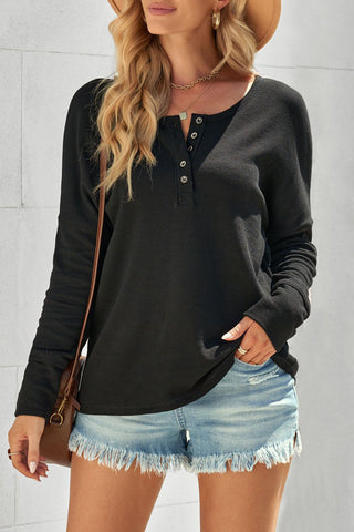 Casual Waffle Knit Henley Top - 4 Colors