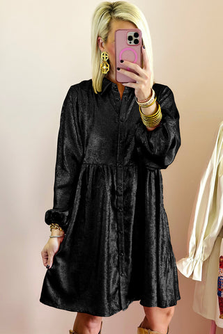 Metallic Sheen Shirt Dress - 3 Colors