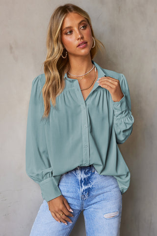 Long Sleeve Blouse with Pleats & Puff Sleeves - 3 Colors