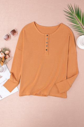 Casual Waffle Knit Henley Top - 4 Colors