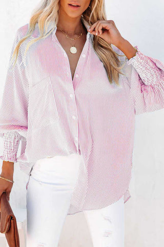 Striped Shirt Shirred Cuffs - 3 Colors