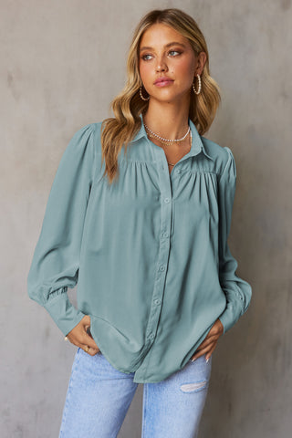 Long Sleeve Blouse with Pleats & Puff Sleeves - 3 Colors