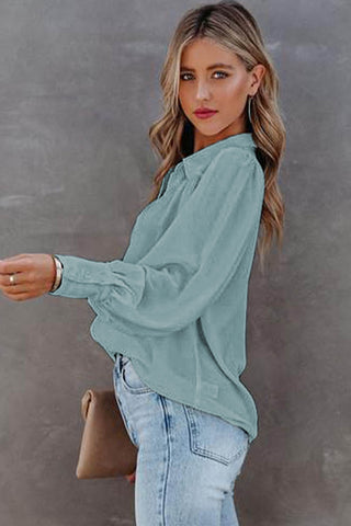 Long Sleeve Blouse with Pleats & Puff Sleeves - 3 Colors