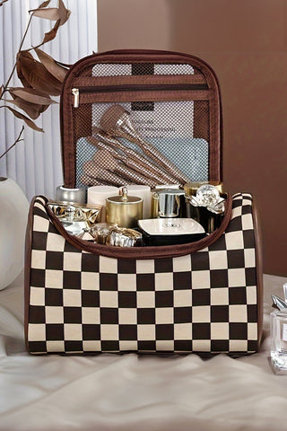 Black & White Checker Print Zipper Cosmetics Bag