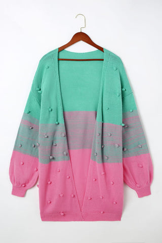 Pompom Colorblock Open Front Cardigan - 3 Colors