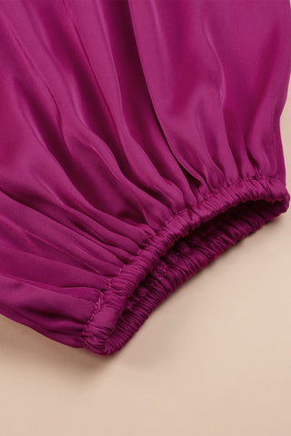 Silky Blouse Asymmetrical Neckline Lantern Sleeves - 2 Colors