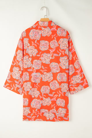 Orange Floral Loose Shirt Dress