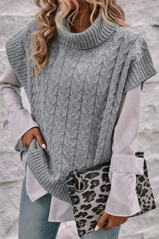 Turtleneck Cable Knit Short Dolman Sleeves - 2 Colors