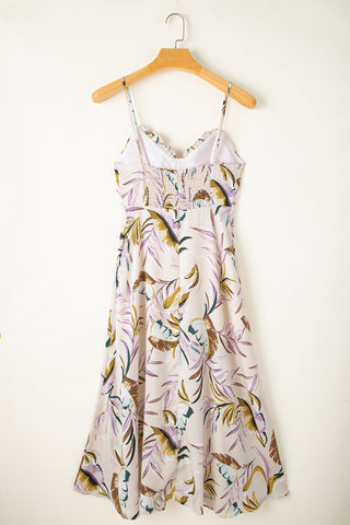 Apricot Tropical Print Spaghetti Straps Cupped Dress - Alleure