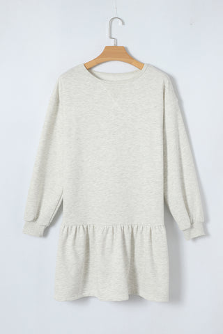 White Solid Color Ruffle Hem Mini Sweatshirt Dress - Alleure