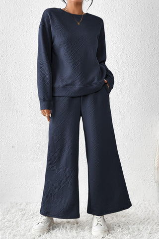 Textured Slouchy Pants Set - 7 Colors