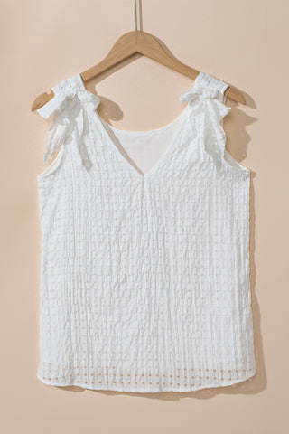 White Lattice Top Shoulder Bow V Neckline